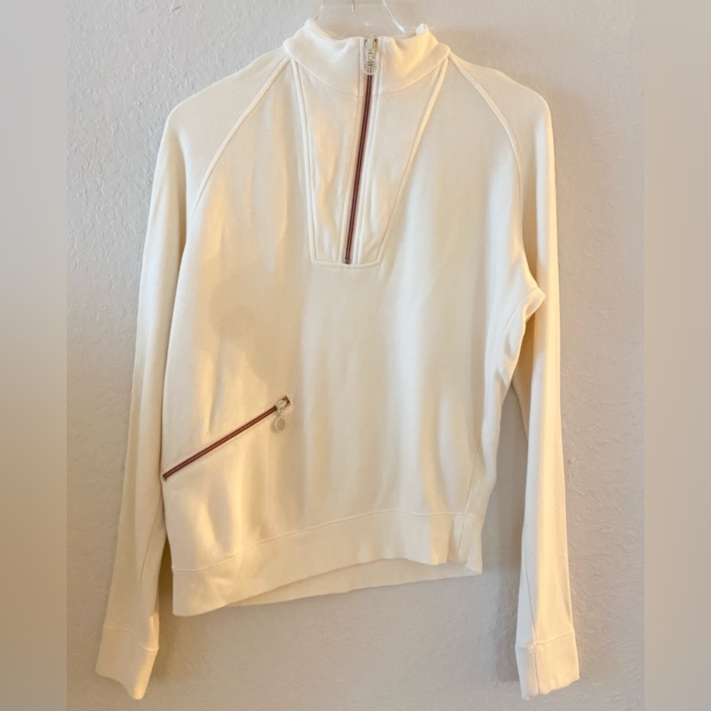 Tory Sport Burch Ivory Asymmetrical Pullover Half Zip White XS Track Jacket